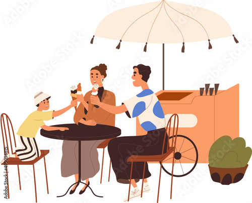 Happy Family Eating Ice Cream Together Cartoon Illustration