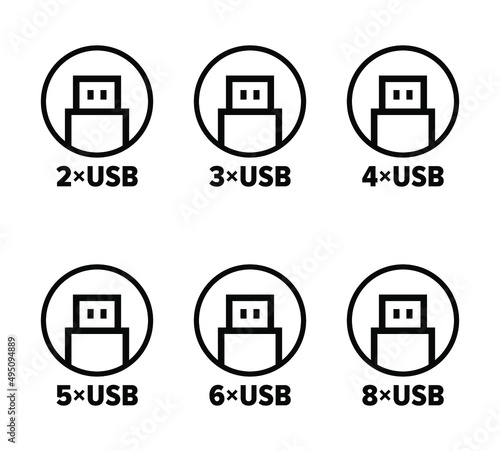 USB ports numbers vector information sign