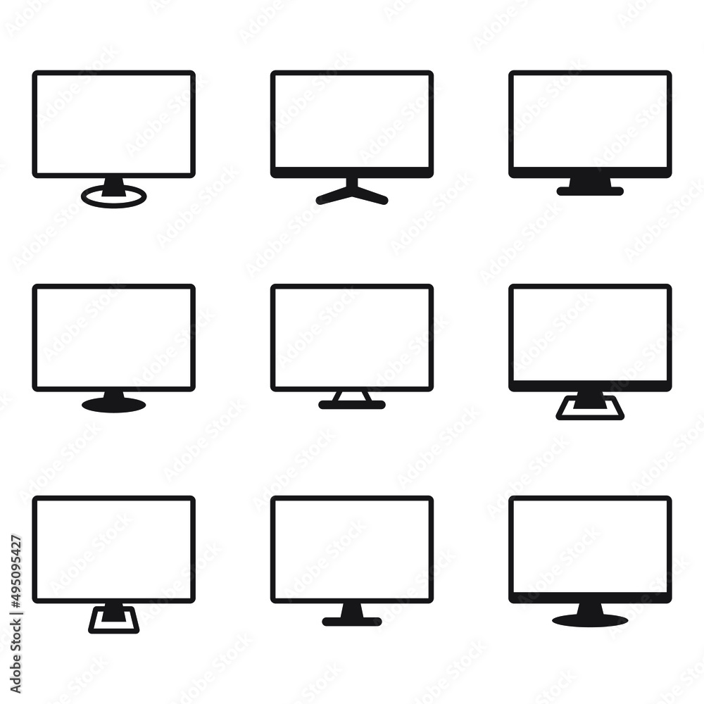 Monitor icons set, computer or tv display vector signs. Stock Vector