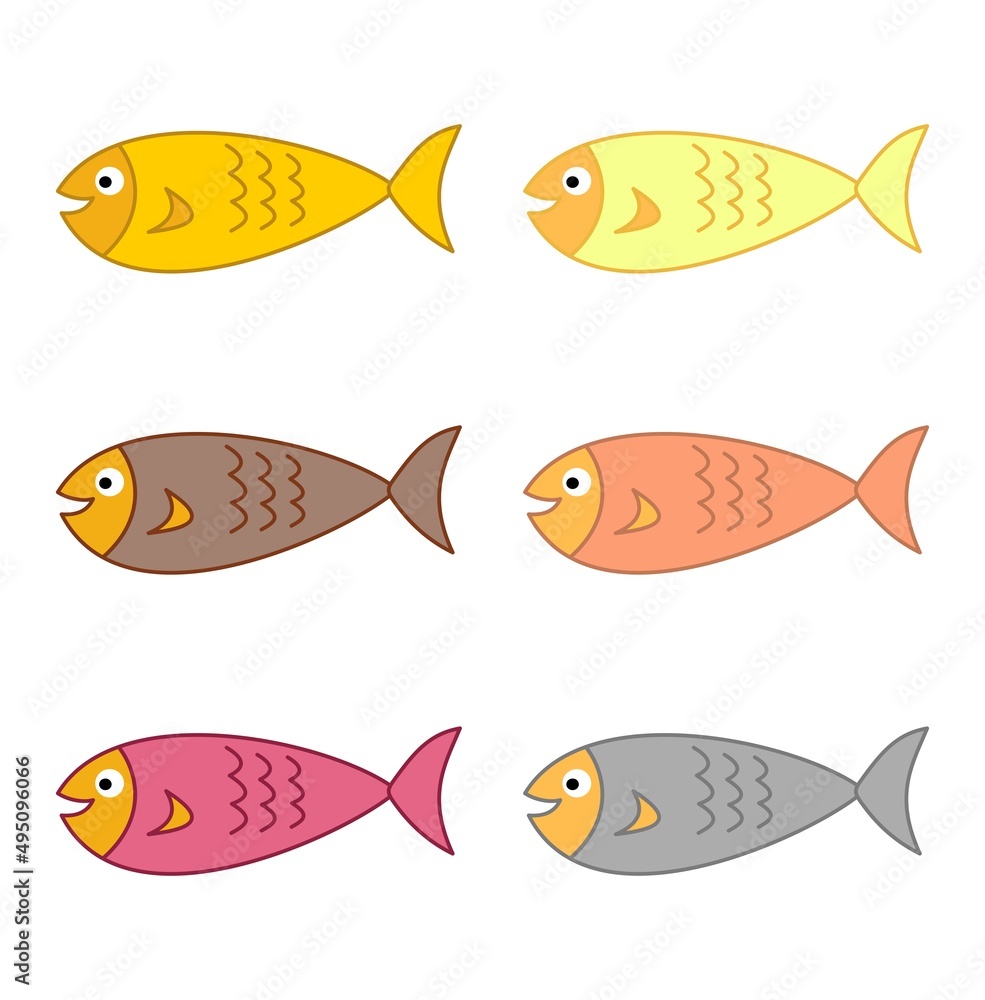Cute coloured fish swimming in their environment on a white background