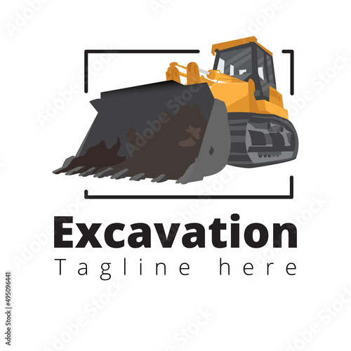 Excavation and construction industry related logo vector illustration with dummy text on white background.