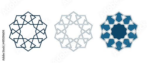 Set of Islamic traditional rosettes for greetings cards decoration and design isolated on white backgrounds. Vector illustration.
