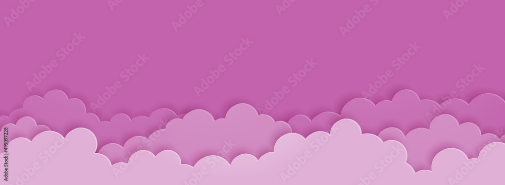 Pink clouds on pink sky background paper cut style