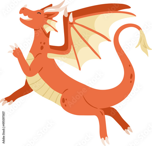 Happy Cute Dragon Childish Cartoon Illustration