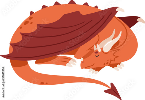 Cute Dragon Sleeping Childish Cartoon Illustration