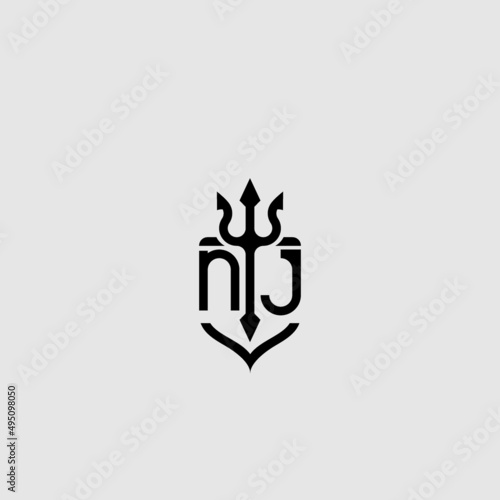 NJ trident ocean retro initial logo concept