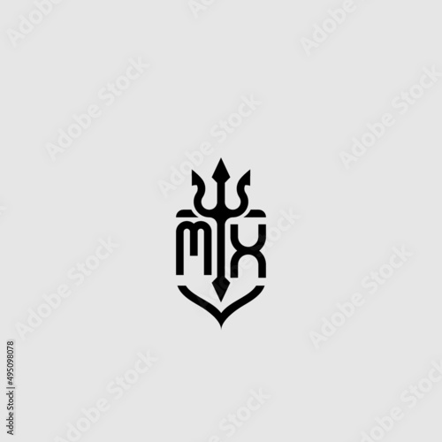 MX trident ocean retro initial logo concept