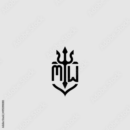 MW trident ocean retro initial logo concept
