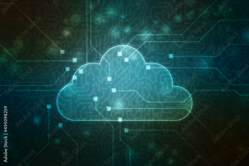 2d illustration of Cloud computing, Digital Cloud computing Concept background. Cyber technology, internet data storage, database and data server concept 2d illustration of Cloud computing, Digital Cloud computing Concept background. Cyber technology, internet data storage, database and data server concept