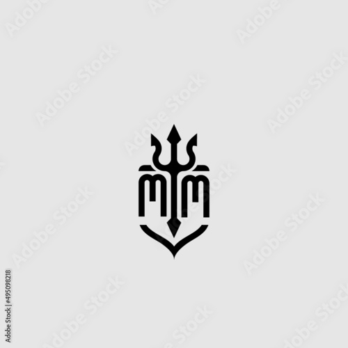 MM trident ocean retro initial logo concept