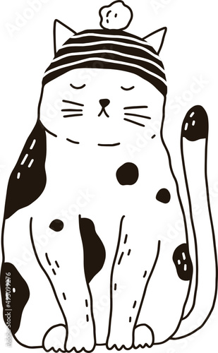 Cute Cat in Hat Contour Illustration