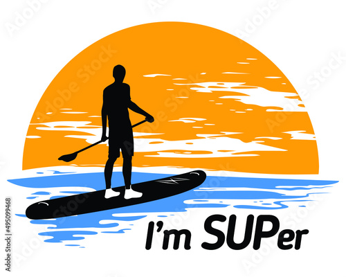 Design for apparel with SUP board paddler vector