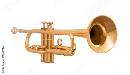 golden brass trumpet in soft light isolated on white background