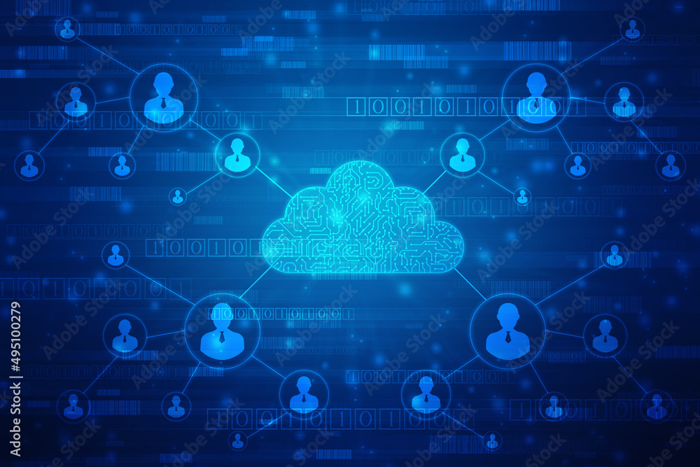 2d illustration of Cloud computing, Digital Cloud computing Concept background. Cyber technology, internet data storage, database and data server concept 2d illustration of Cloud computing, Digital Cloud computing Concept background. Cyber technology, internet data storage, database and data server concept