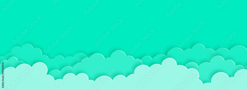 Turquoise clouds on turquoise sky background paper cut style