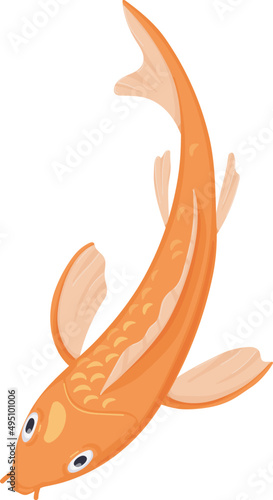 Japanese Golden Koi Carp Fish Cartoon Illustration