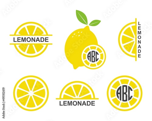 Lemon slice monogram frame vector illustration