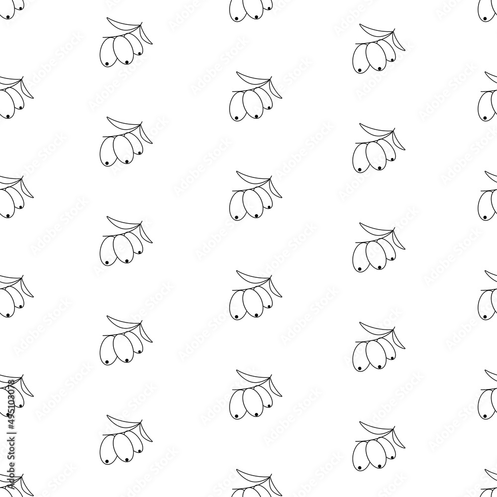 Sea buckthorn seamless pattern, vector illustration.
