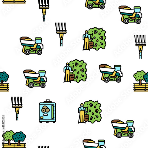 Olive Production And Harvesting Vector Seamless Pattern Thin Line Illustration
