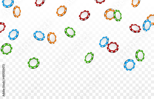 Vector casino chips fall from the sky. PNG chips, casino. Multi-colored PNG chips. Jackpot, winner, poker.