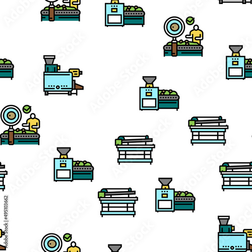 Olive Production And Harvesting Vector Seamless Pattern Thin Line Illustration
