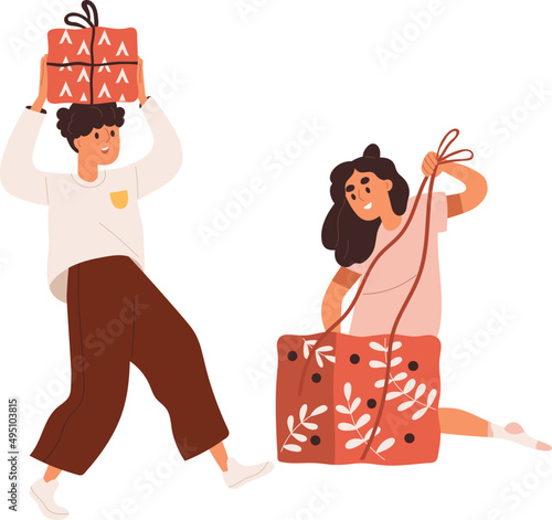 Happy Kids with Gifts Cartoon Illustration