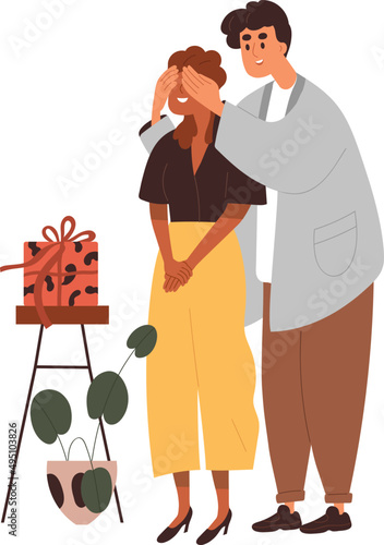 Man Making Surprise for Woman Cartoon Illustration
