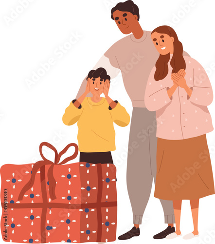 Parents Givig Present to Child Cartoon Illustration