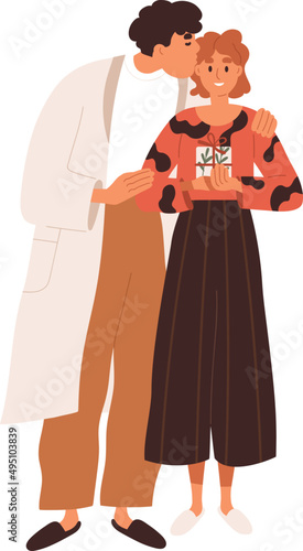 Happy Girfriend with Gift from Boyfriend Cartoon Illustration