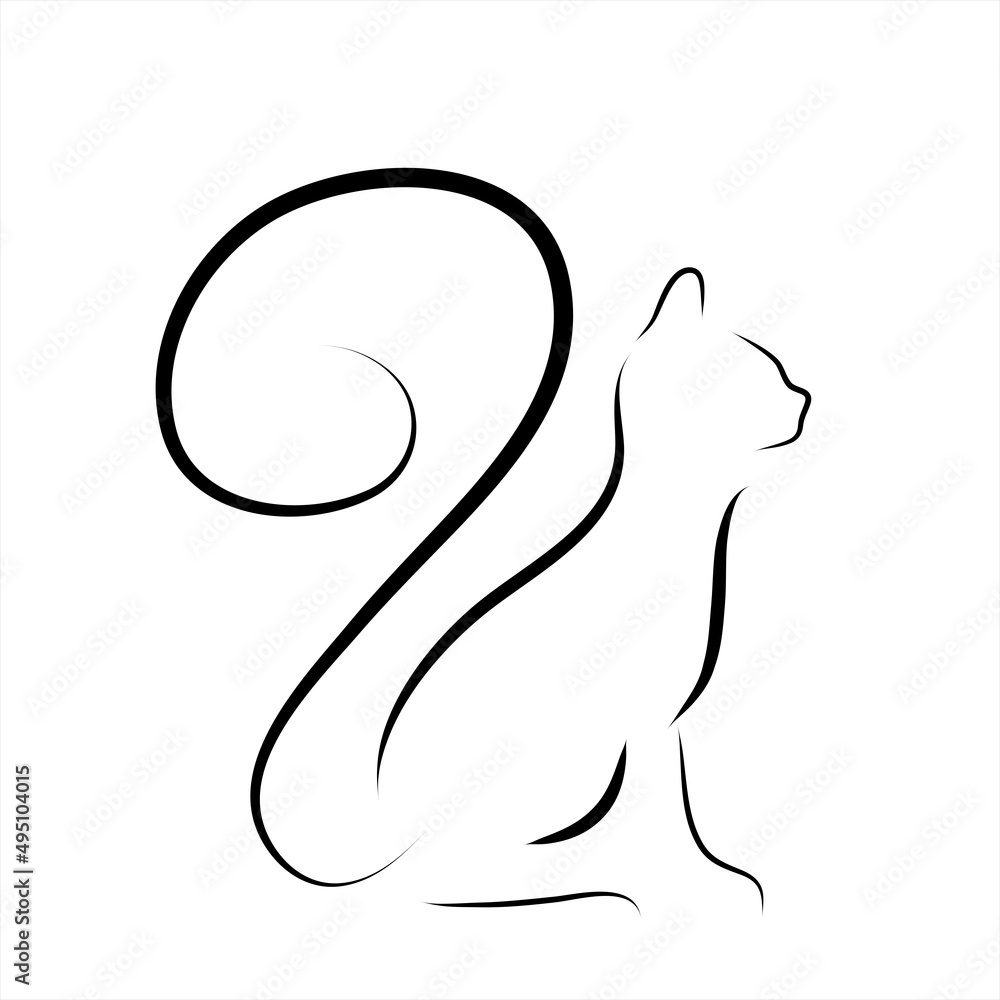 Vector illustration of cat painted with simple lines. Symbol of pet and home animal. Vector illustration of cat painted with simple lines. Symbol of pet and home animal.