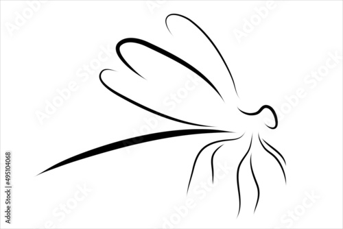 Vector illustration of dragonfly painted with simple lines. Symbol of insect and entomology.