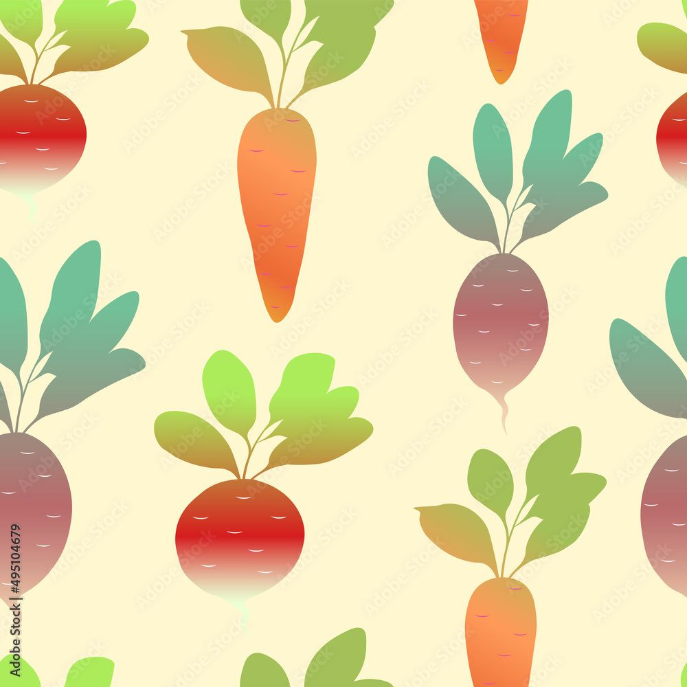 Modern seamless pattern with hand drawn vegetables Cabbage, pumpkin, cucumber, carrot, beet. Isolated objects on a white background for postcards, banner, wallpaper Modern seamless pattern with hand drawn vegetables Cabbage, pumpkin, cucumber, carrot, beet. Isolated objects on a white background for postcards, banner, wallpaper