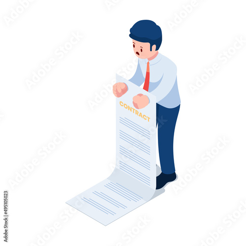 Isometric Businessman Hands Locked by Contract Document