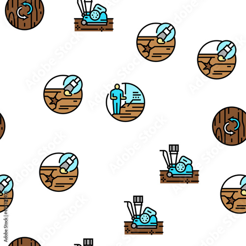 Hardwood Floor And Stair Renovate Vector Seamless Pattern Thin Line Illustration