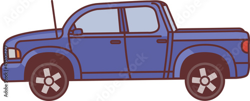Car Side View Colored Line Art Illustration