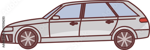 Modern Car Colored Line Art Illustration