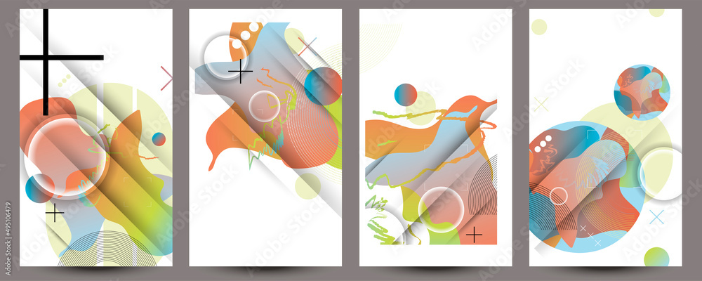 Modern colors lines new geometric trend abstract set. Gradient shapes composition, vector covers new design