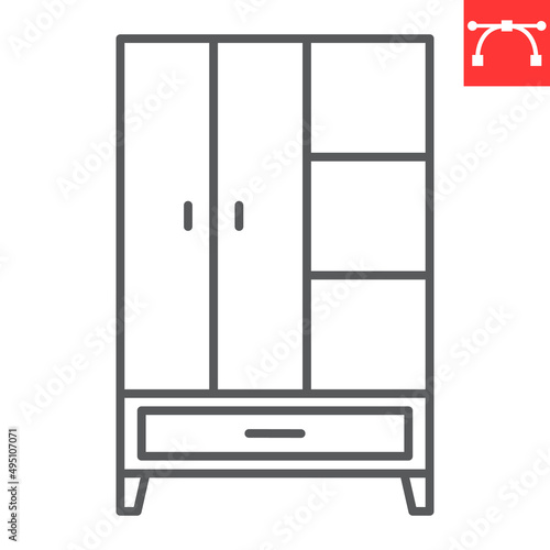 Wardrobe line icon, furniture and interior, cupboard vector icon, vector graphics, editable stroke outline sign, eps 10.