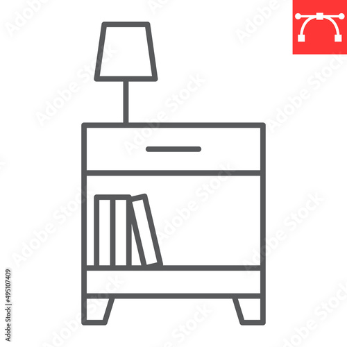 Bedside table line icon, furniture and interior, nightstand vector icon, vector graphics, editable stroke outline sign, eps 10.