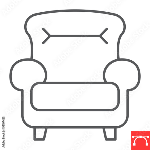 Leather armchair line icon, furniture and interior, armchair vector icon, vector graphics, editable stroke outline sign, eps 10.