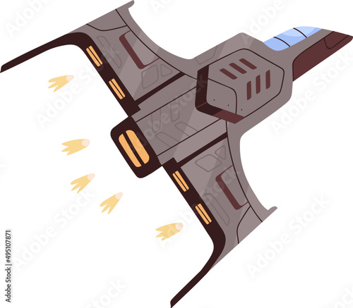 Spaceship Flying in Outer Space Cartoon Illustration