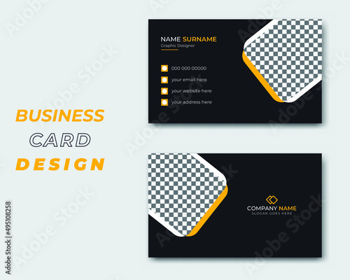 Creative Modern Professional Minimalist and Modern Company Business Card Design Template in Yellow and Black Color.
