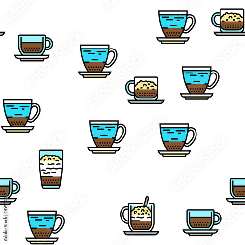 Coffee Types Energy Morning Drink Vector Seamless Pattern Thin Line Illustration