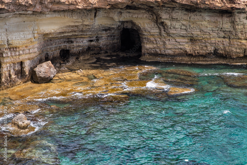Seascape with caves. Ayia Napa, Cyprus.