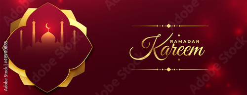 shiny red ramadan kareem golden banner design