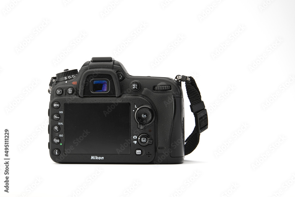 Nikon DSLR Camera Nikon D7200 isolated on white background. Detail ...