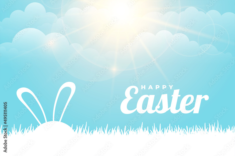 Fototapeta premium happy easter greeting with rabbit ears and sunlight