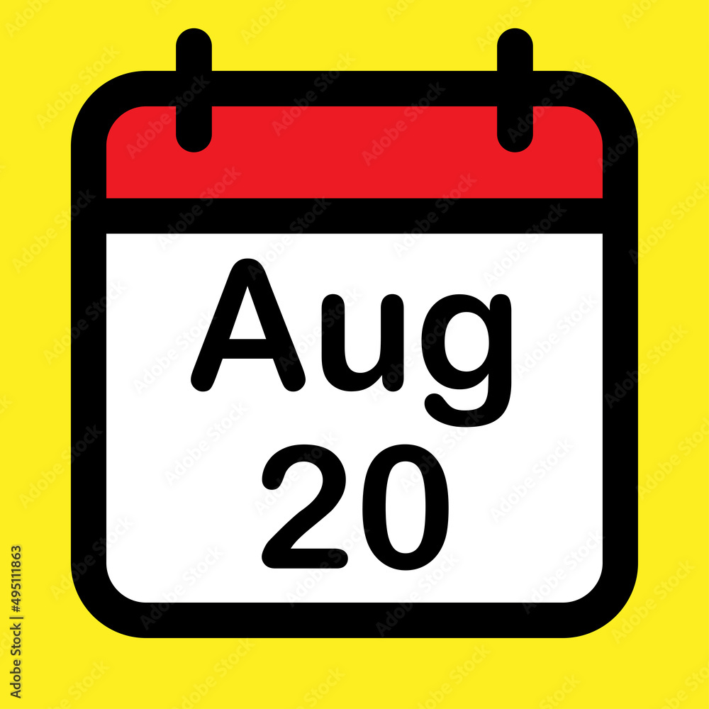 Calendar icon twentieth August Calendar icon twentieth August