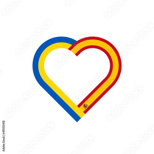 unity concept. heart ribbon icon of ukraine and spain flags. vector illustration isolated on white background	