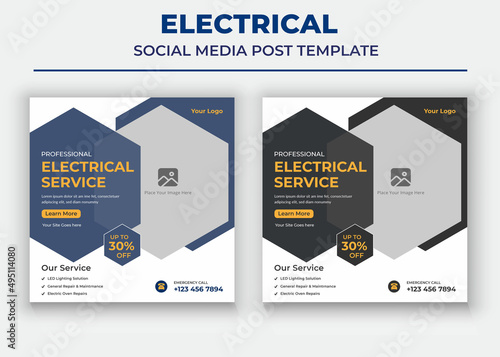 Professional electrical service poster, Electrical Social Media Post and Flyer Template